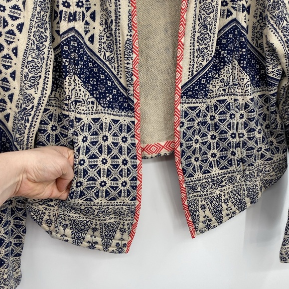 Lucky Lotus by Lucky Brand Open Front Cardigan Womens Sz Large Cream Blue Aztec - Picture 3 of 14